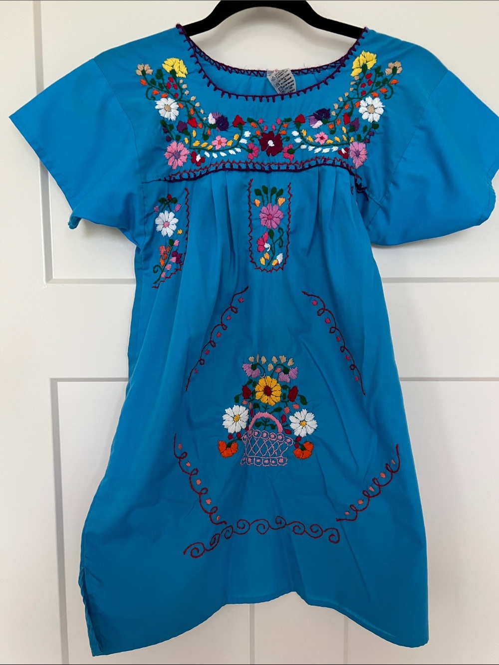 Girl's Embroidered Blue Floral Dress Mexican inspired
